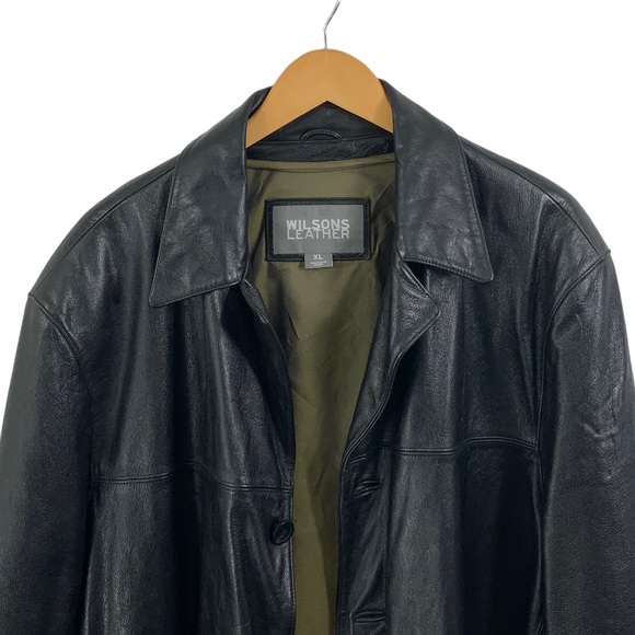 WILSONS LEATHER Nice Heavy Weight Leather Jacket Button Down XL Black Lined - Picture 4 of 12